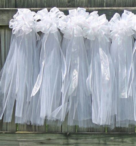 Wedding Pew Bows White Sheer Ribbon And Tulle Sets Etsy Wedding