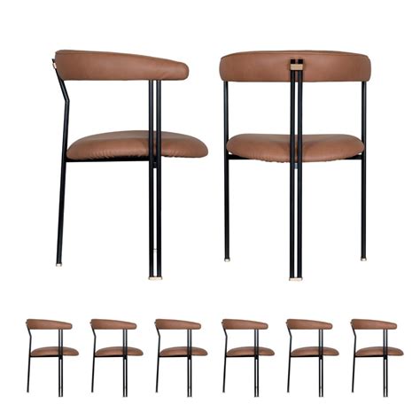 Modern Set Maia Dining Chairs Caramel Leather Handmade By