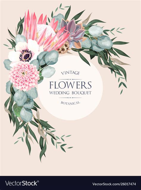 Vintage Wedding Card With Flowers And Succulents Vector Image
