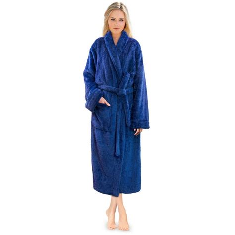 Pavilia Premium Womens Plush Soft Robe Fluffy Warm Fleece Sherpa Shaggy Bathrobe S M Blue