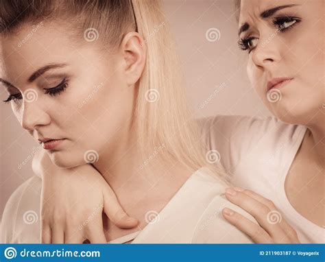 Woman Hugging Her Sad Female Friend Stock Image Image Of Serious