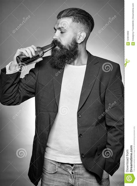 Bearded Man With Beer Bottle Stock Photo Image Of Model Jacket