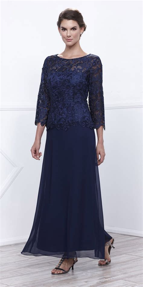 Navy Blue Mother Of Bride Gown Plus Size Mid Lace Sleeves Mother Of The Bride Dresses Long