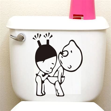 Dctop Cartoon Adult Couple Funny Toilet Stickers Home Decal Walll