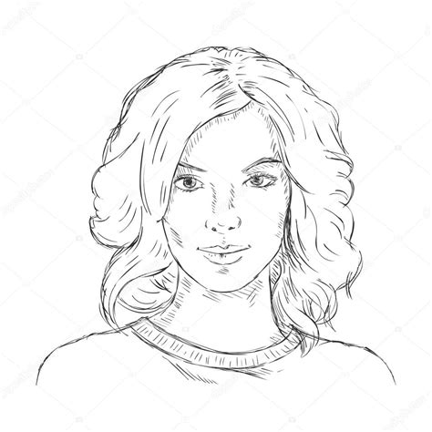 How To Sketch A Female Face Single Sketch Female Face — Stock Vector