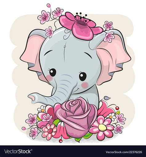 Cartoon Elephant With Flowerson A White Background Cartoon Elephant Elephant Clip Art Cute