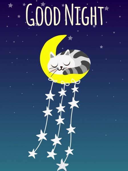 Good Night Background Sleeping Cat Moon Star Icons Free Vector In Adobe