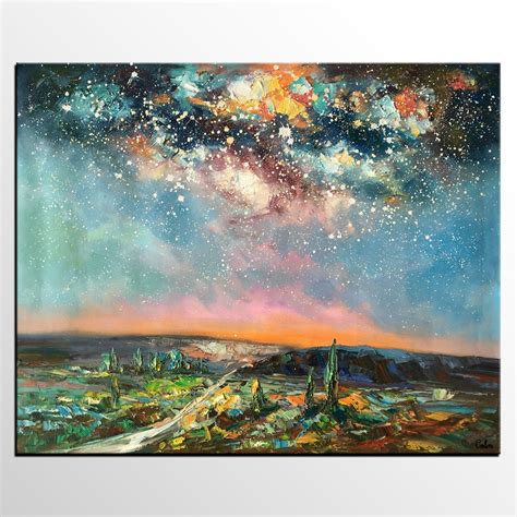 Oil Painting Landscape Canvas Art Starry Night Sky Painting Etsy