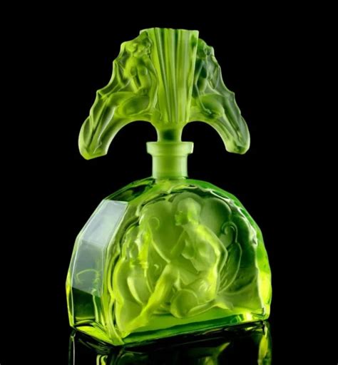 Art Deco 1930 Hhoffmann By Lalique Vaseline Uranium Glass Perfume