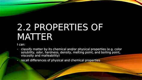 Pptx 22 Properties Of Matter I Can Classify Matter By Its Chemical