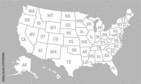 United States Of America Map With Short State Names Usa Map Background