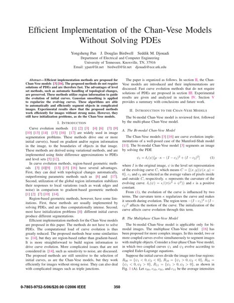 Pdf Efficient Implementation Of The Chan Vese Models Without Solving Pdes