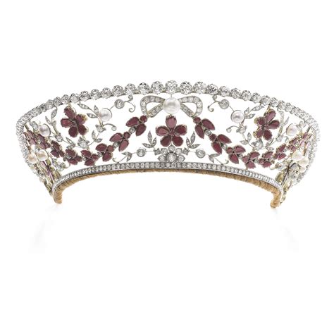 Garnet Natural Pearl Cultured Pearl And Diamond Tiara Aage Dragsted