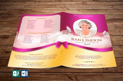 Pink Ribbon Funeral Program Publisher Word Template Etsy