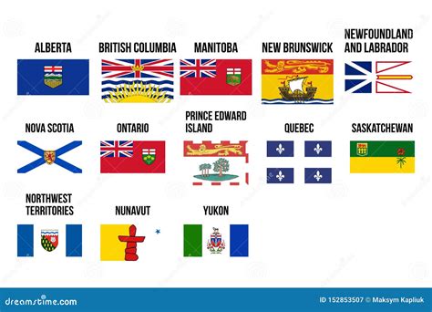 Flags Of Canadians Provinces And Territories Vector Illustration Stock