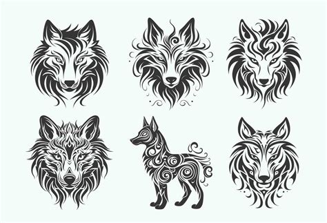 Tribal Wolf Tattoo Stock Vector In The Style Of Minimalist Black And