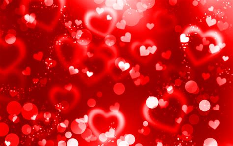 Download Wallpapers Red Glare Hearts 4k Red Glitter Background