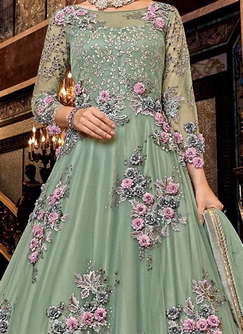 Buy Green Net Embroidered Anarkali Suit Wedding Wear Embroidered