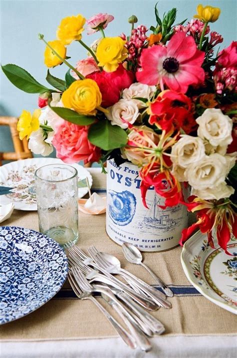 Vintage Mix And Match Table Setting And Spring Flowers Wedding Table