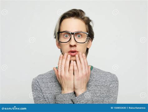 Astonished Young Crazy Man Feels Stress Stock Photo Image Of Amazed