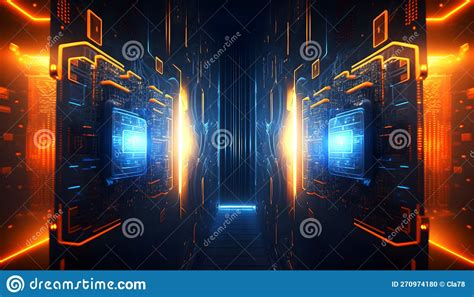 Abstract Futuristic Cyberspace Blue And Orange With Binary Code