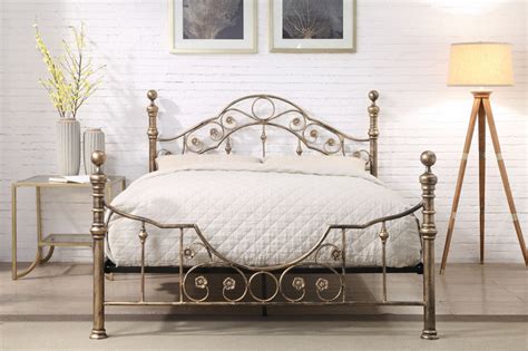 Salcombe Antique Style Brushed Gold Metal Bed Frame Double King