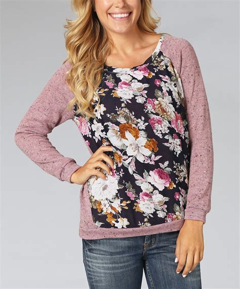 Dusty Pink Floral Scoop Neck Sweater Zulily Scoop Neck Sweaters