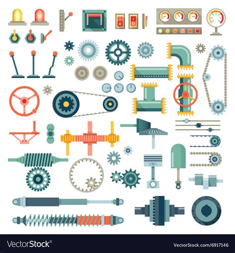 Parts Machinery Flat Icons Set Royalty Free Vector Image