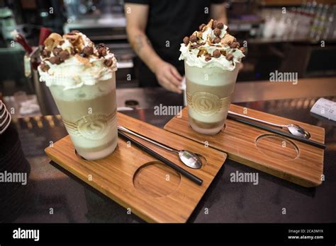 Barista making beautiful coffee ice cream Stock Photo - Alamy