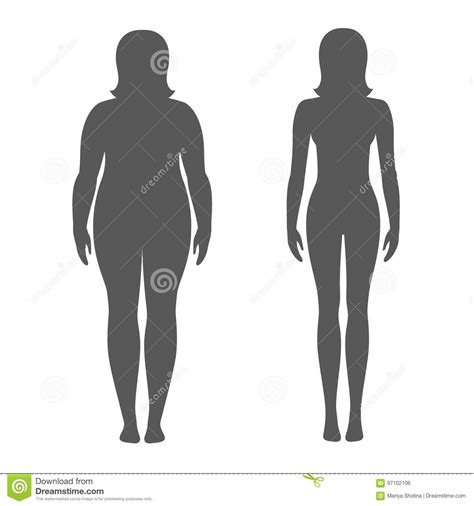 Vector Illustration Of A Woman Before And After Weight Loss Female