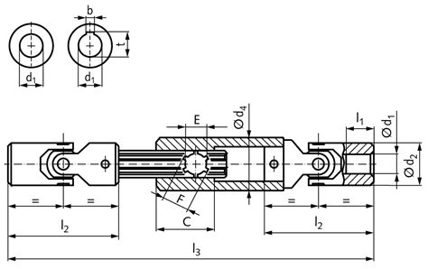Slip Shaft With Joints Pw Both Sides Bore 16h7 Telescoped Length 250mm