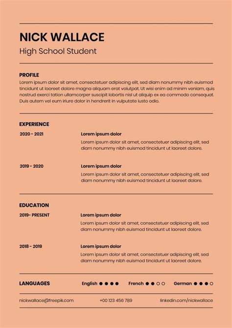 Free Monocolor Simple High School Student Resume Template