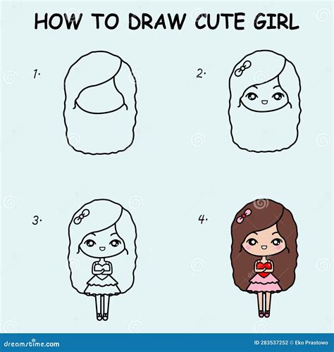 Step By Step To Draw A Cute Girl Drawing Tutorial A Cute Girl Drawing