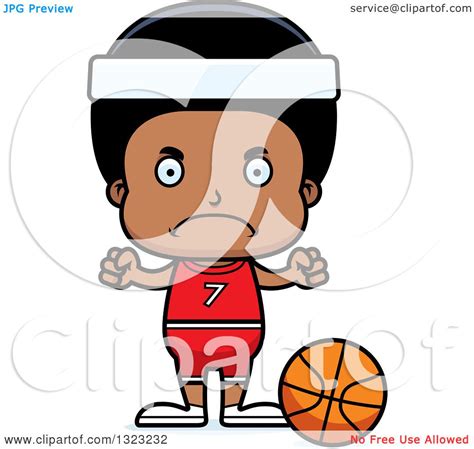 Clipart Of A Cartoon Mad Black Boy Basketball Player Royalty Free