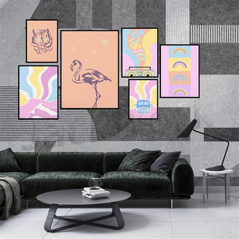 Impresiones de pared de galería de moda conjunto de impresión rosa