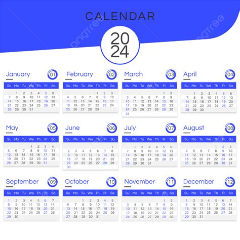 2024 Year Calendar Gradient Simple Blue Two Thousand And Twenty Four