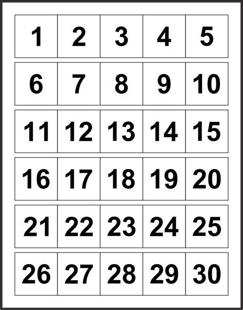 Printablenumbers1 30 Printable Numbers Number Chart Printable Chart