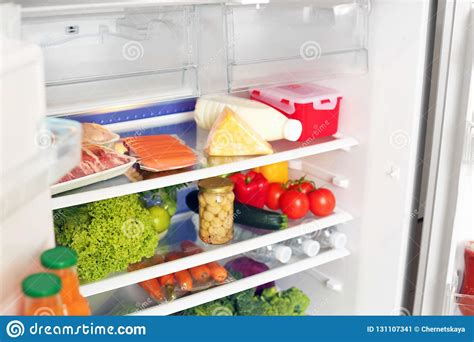 Open Refrigerator With Fresh Food Stock Image Image Of Household