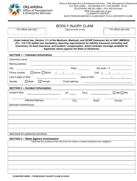 Oklahoma Bodily Injury Claim Download Fillable Pdf Templateroller