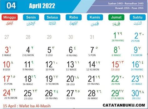 Kalender Bulan April 2022 Dengan Hari Peringatannya