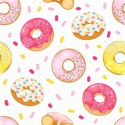 Vector Donut Seamless Pattern Donut Vector Colorful Donuts Seamless