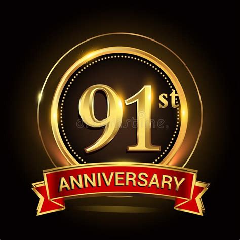 91st Golden Anniversary Logo With Ring And Red Ribbon Vector Design
