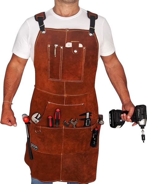 Fightech Leather Work Apron With Tool Pockets For Men Women 36 X 24 Welding Apron Ideal For