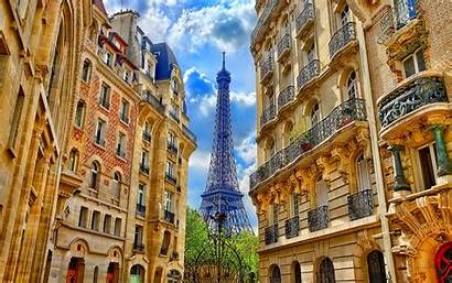 Paris France Tower Eiffel Buildings Between Street