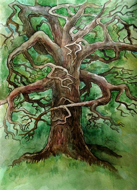 Oak Tree Original Watercolor Painting A3 Nature Art By Wudglaforest