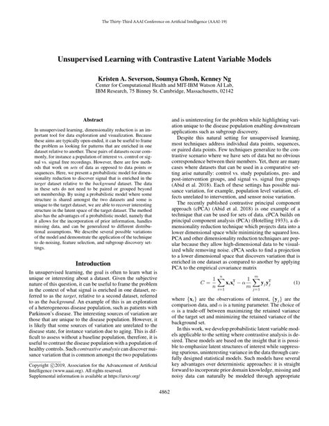 Pdf Unsupervised Learning With Contrastive Latent Variable Models
