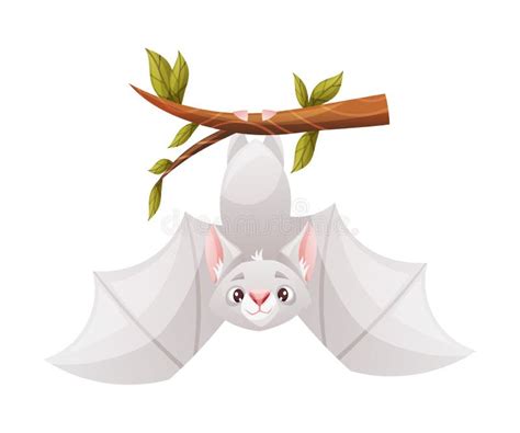 Funny Grey Bat With Cute Snout Hanging Upside Down On Tree Branch