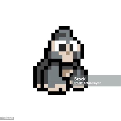 Pixel Art 8bit Style Cute Gorilla Isolated Vector Illustration Stock