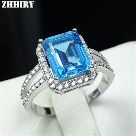 Natural Blue Topaz Gem Ring Genuine Solid 925 Sterling Silver Women
