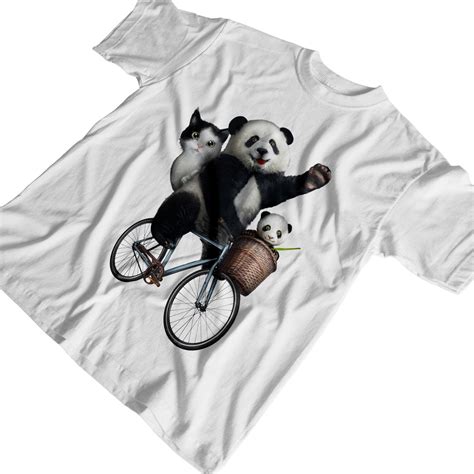 1tee Mens Pandas And Cat Riding Bicycle T Shirt Ebay